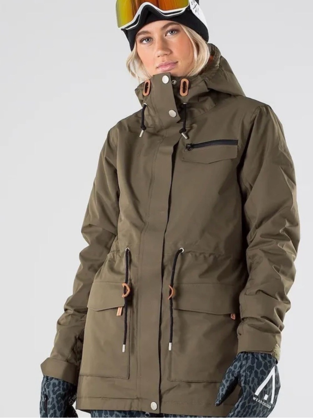 Wearcolour Cassei Parka Women’s snowboard Jacket Kalamata Green Orange NWOT